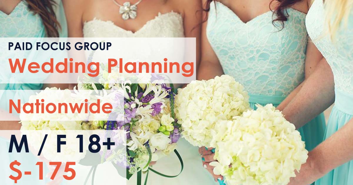 Nationwide Paid Online focus group about wedding planning - $175